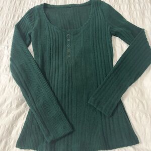 Green Ribbed Long Sleeve Top